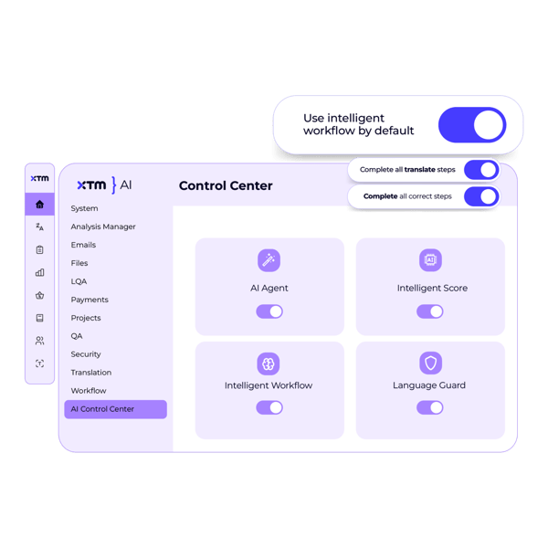 Control Center options within XTM AI