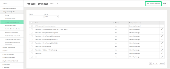XTRF Smart process templates dashboard