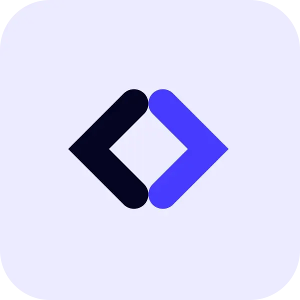 Connectivity icon with interlocked chevrons on violet background