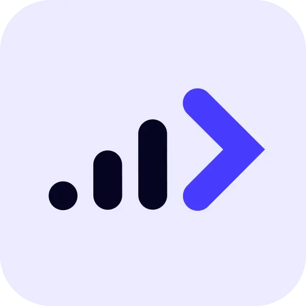 TBMS dashboard icon with rising bars and right arrow on violet background