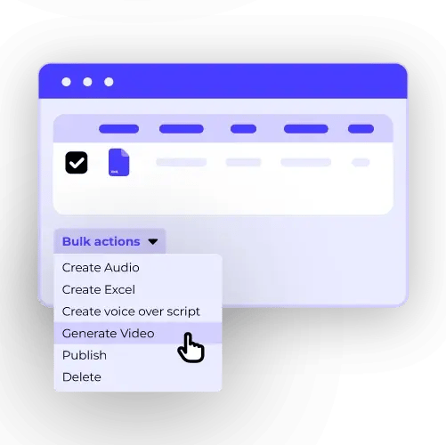 Bulk action dropdown for video creation in content editor