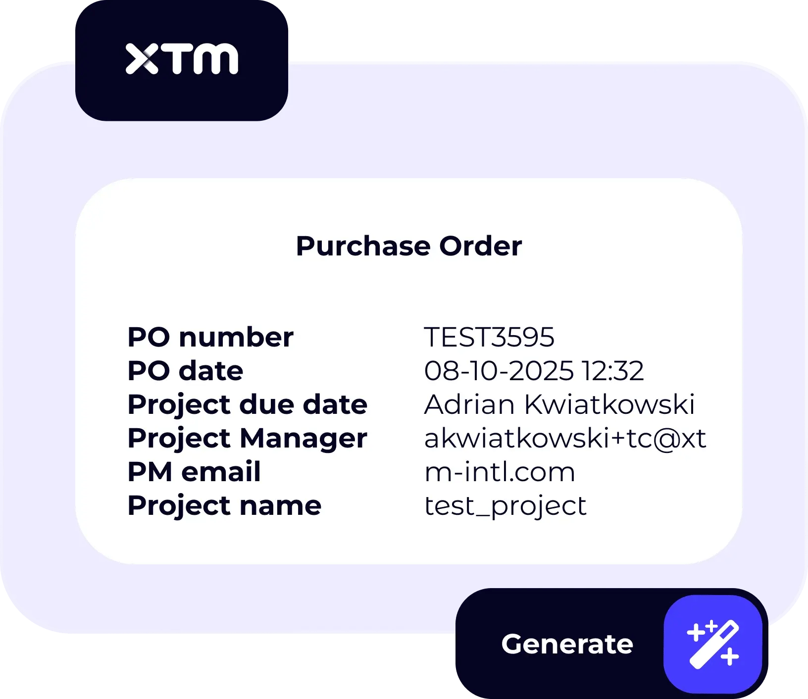 Quote and invoice generation dashboard in XTM Cloud.