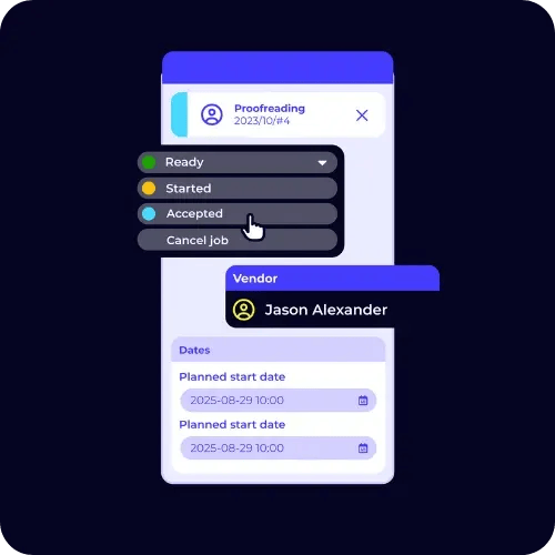 XTRF ticket graphic showing job status and vendor
