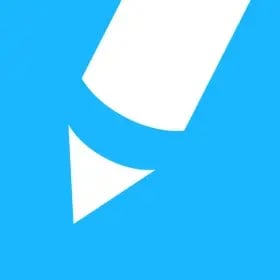 Memsource logo with a light blue graphic and a white shape of a pen