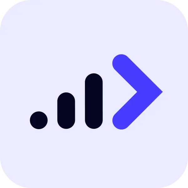 TBMS dashboard icoon met stijgende balken en pijl naar rechts op violette achtergrond