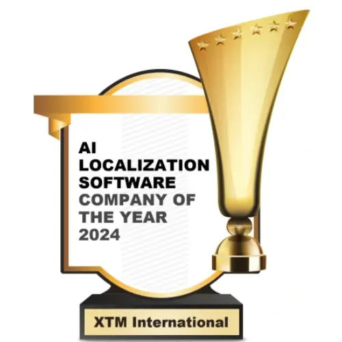 trophy showing XTM is ai localization software company of the year 2024