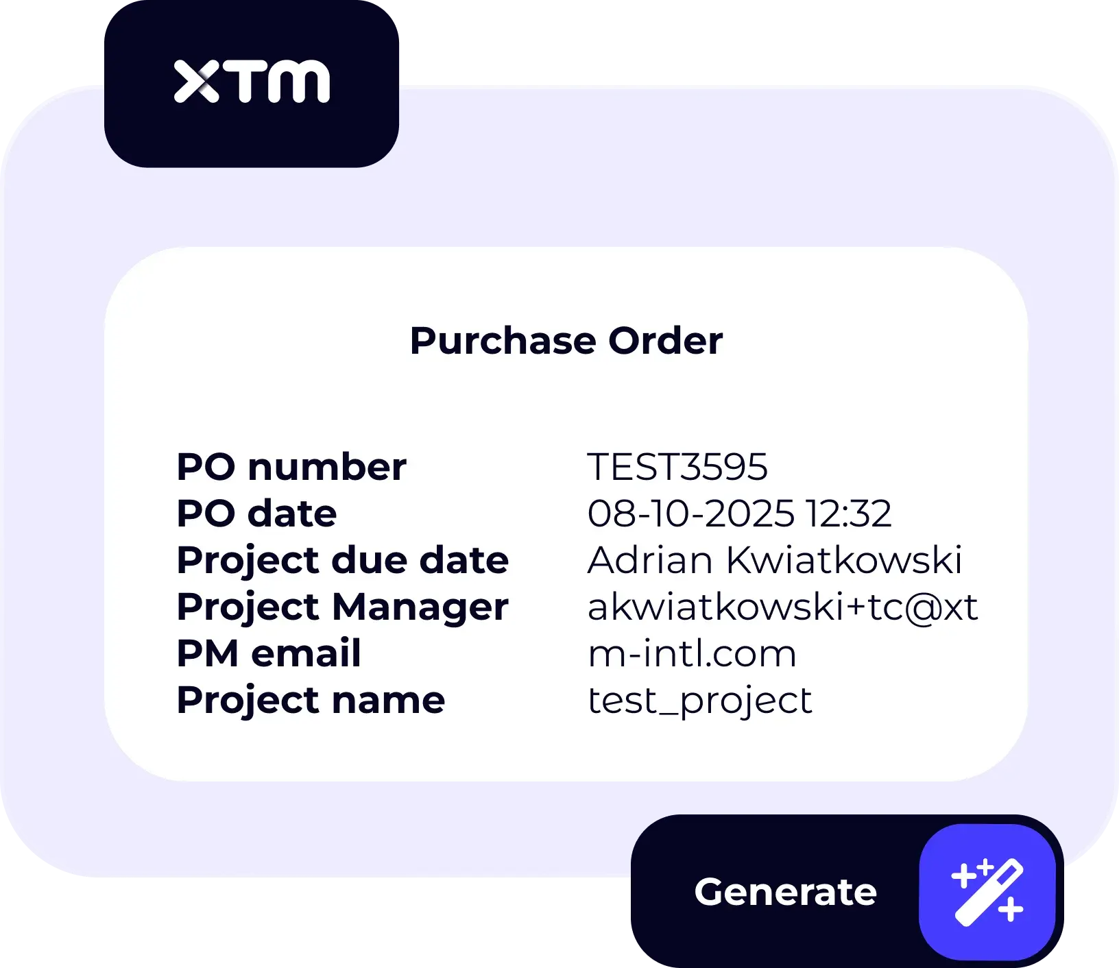 Quote and invoice generation dashboard in XTM Cloud.