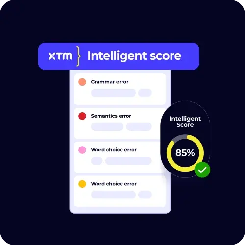 XTM intelligent score graphic showing grammar, semantics and word choices errors