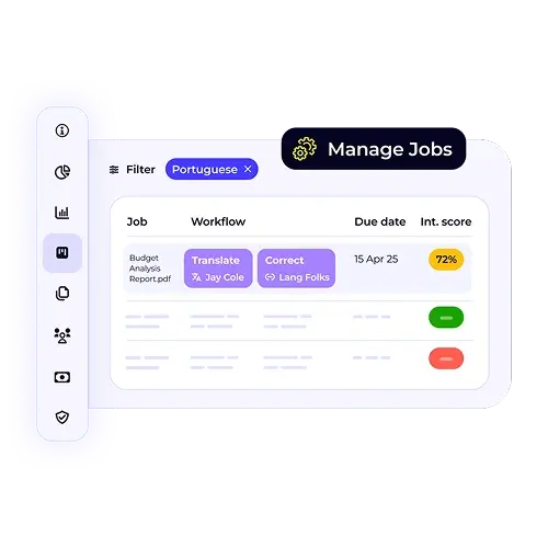 A job management interface with a purplish glow. A highlighted job for a 
