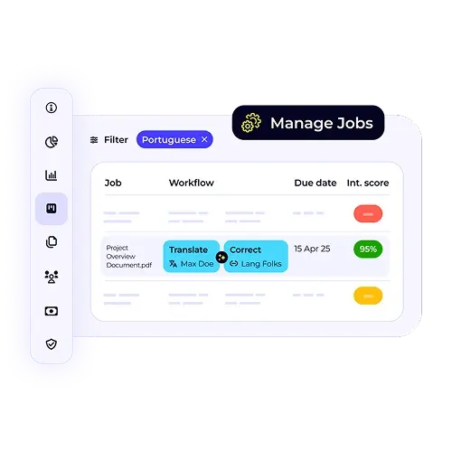 A job management interface with a purplish glow. A highlighted job for a 